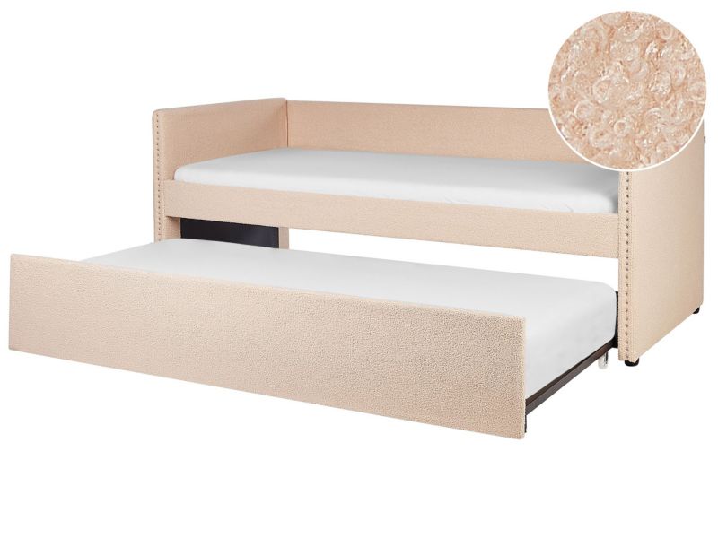 Łóżko wysuwane boucle 90 x 200 cm brzoskwiniowe Troyes 1 szt.