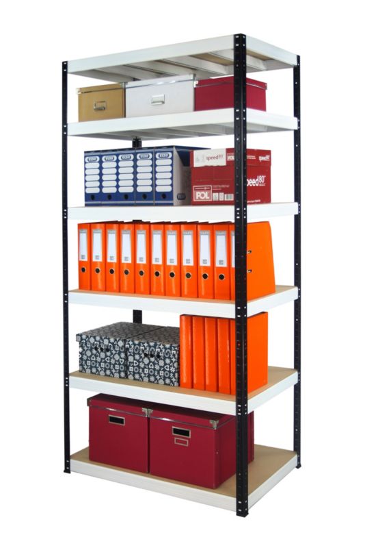 Regał metalowy MODO24 magazynowy stojak czarno-biały helios 196x90x35cm 6 półek po 175 kg 1 szt.