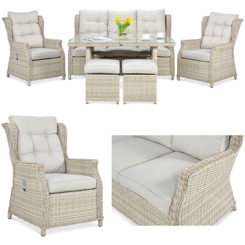 Zestaw Mebli Ogrodowych Technorattan BALTIMORE duży Stół Fotel na Taras beż 1 szt