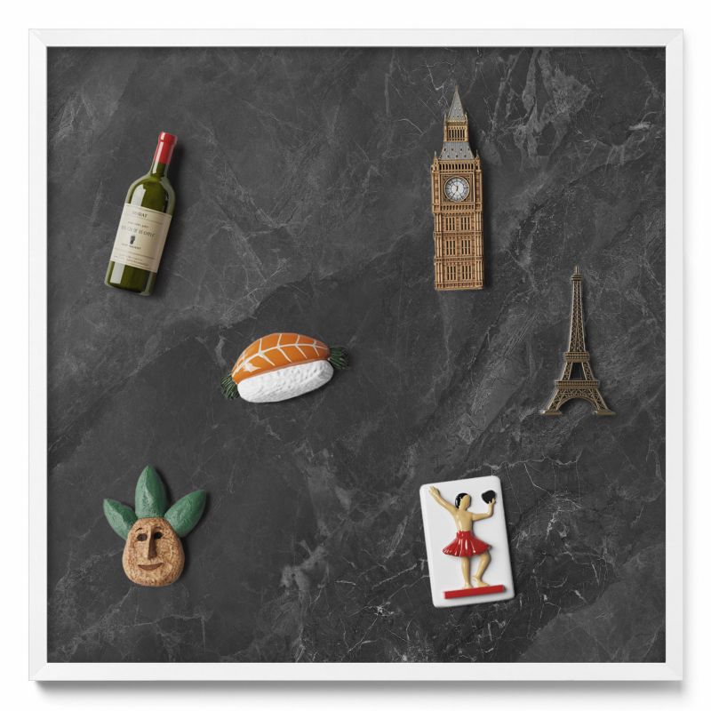 Tablica na magnesy Tulup 50x50 cm Struktura ciemnego kamienia w białej ramie 1 szt.