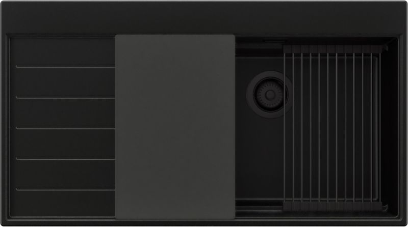 Zlewozmywak Sydney PRIMAGRAN Nablatowy 90x50cm do szafki od 60cm, Cały Czarny + Syfon + Akcesoria, S429, 1 szt.