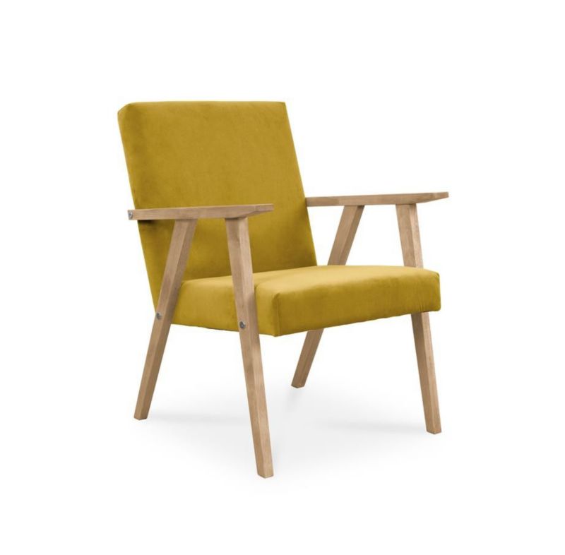 Fotel tapicerowany Bettso Lisek - prl w tkaninie kronos na bukowej nodze miodowy 1szt.