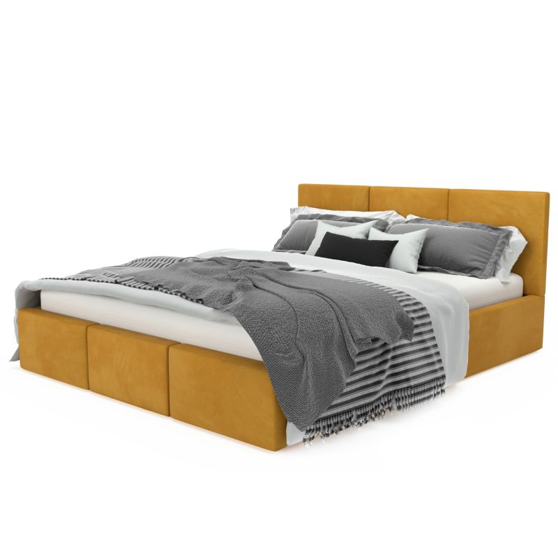 Łóżko Muralo Tapicerowane z Pojemnikiem Żółte 180x200x120 cm 1szt.