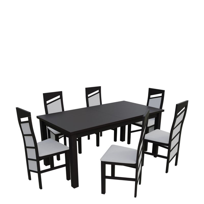 Zestaw RO19 MIRJAN 24 Stół rozkładany S18-L 80x160/200 + 6 krzeseł K61 wenge + biała ekoskóra 1 kpl.