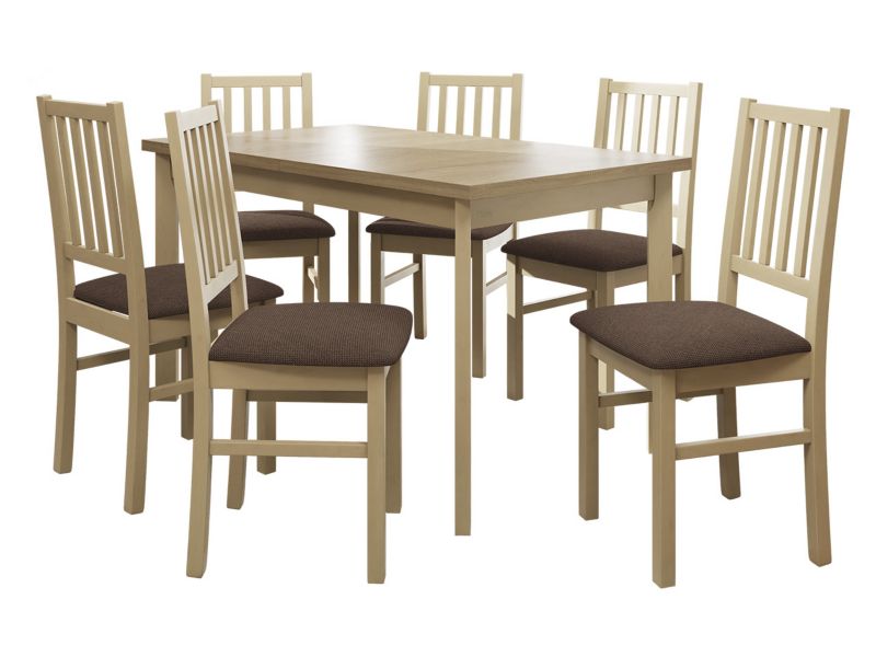 Zestaw DR15 MIRJAN 24 Stół rozkładany Modena I P 80x140/180 + 6 krzeseł Nilo 7 sonoma + brązowa tapicerka 1 kpl.
