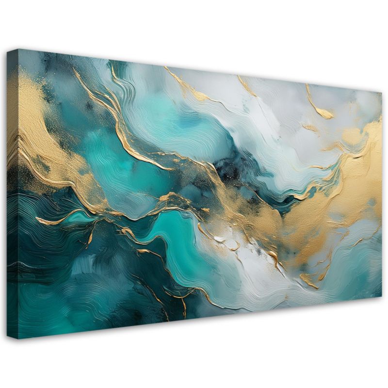 Obraz na płótnie Feeby Marmur Abstrakcja Glamour Złoty Turkusowy 80x40cm 1szt