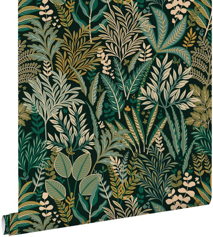 Tapeta ESTAhome tropikalne liście i kwiaty zielonym 50 x 900 cm - 1 rol.