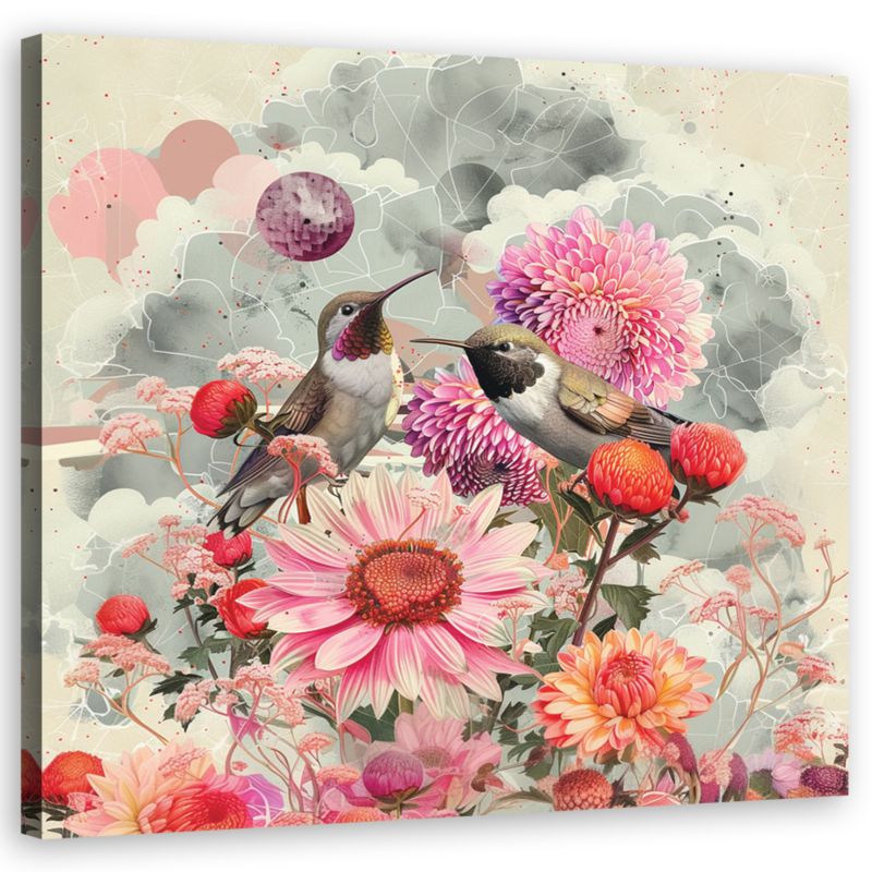 Obraz do salonu sypialni Feeby Kwiaty Ptaki Shabby chic 50x50 cm 1szt