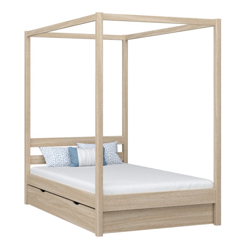 Dębowe łóżko N-WOOD pojedyncze z baldachimem i szufladą N01 dąb bielony 100x200 1szt.
