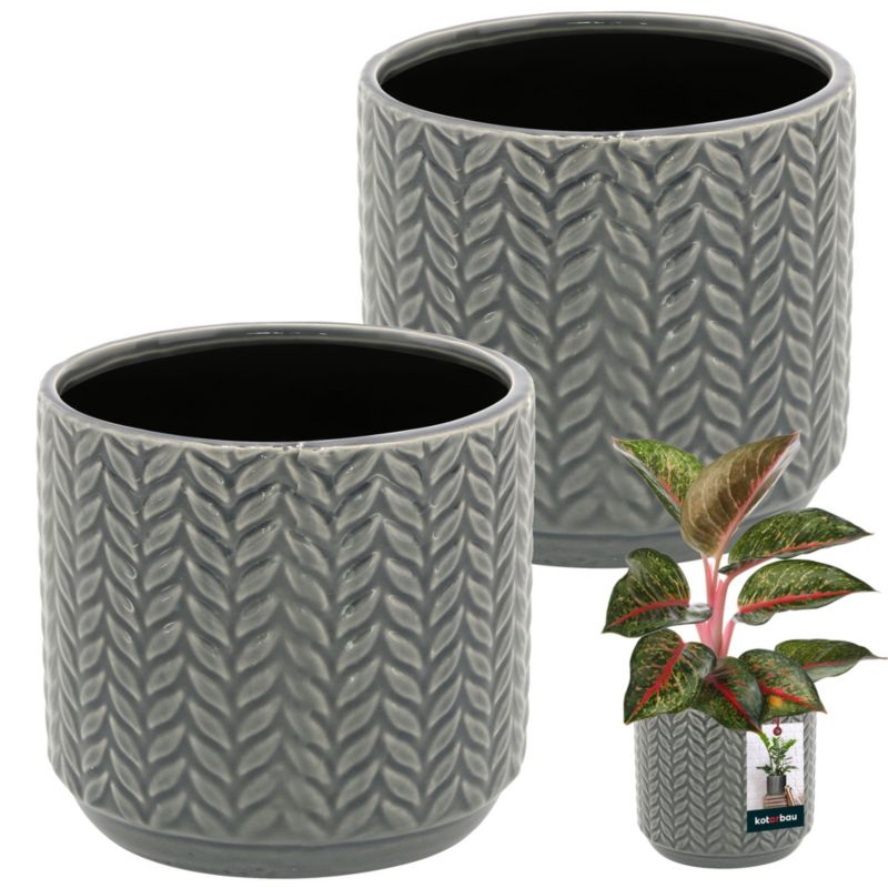 Doniczka ceramiczna KOTARBAU szkliwiona szara 12 cm 2 szt.