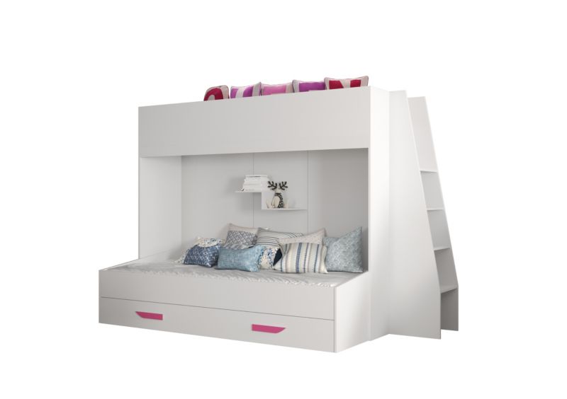 Łóżko piętrowe Antresola Abiks PARTY 17 biały + biały + różowy 1 szt.