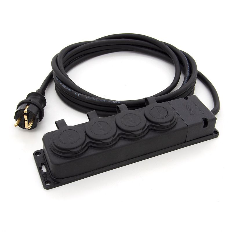 Przedłużacz ogrodowy gumowy ELS Elektrotechnika 2OW16204 4-gniazdowy 16A 230V IP44 H05RR-F 3x2,5mm2, czarny 20 m.