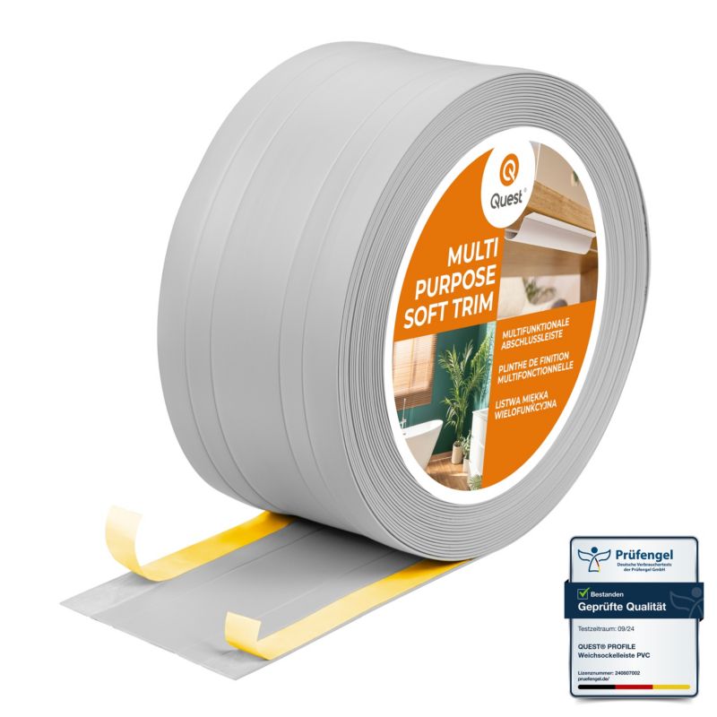 Listwa wykończeniowa W4 z PCV 2w1 110mm, QUEST samoprzylepna, maskująca elastyczna listwa podłogowa, ścienna, szary, 10m