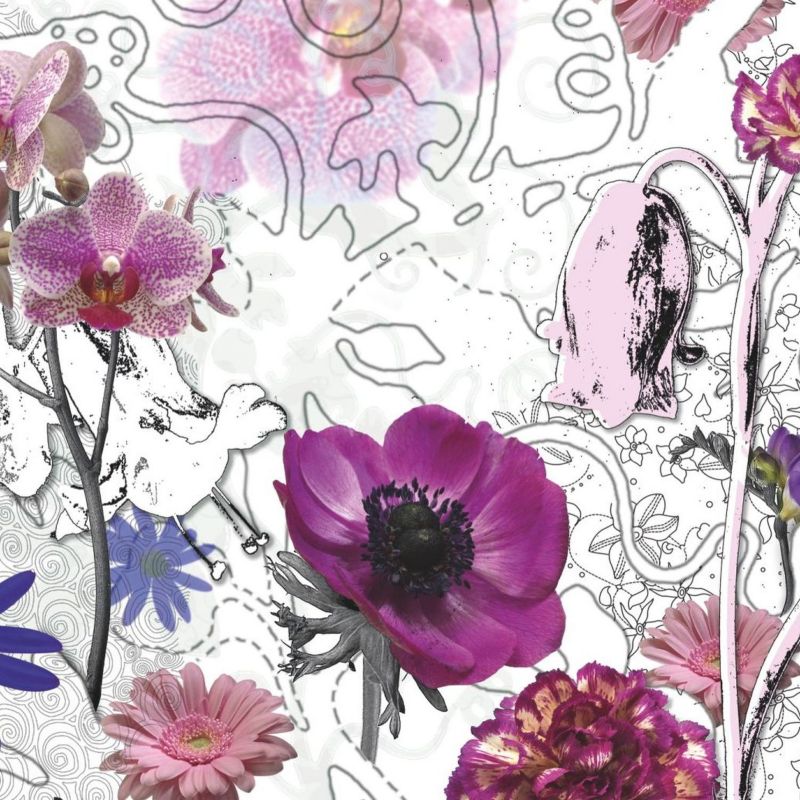 fototapeta Sanders & Sanders kwiaty fioletowym,niebieskimIbiałym 368 x 254 cm - 1 rol.