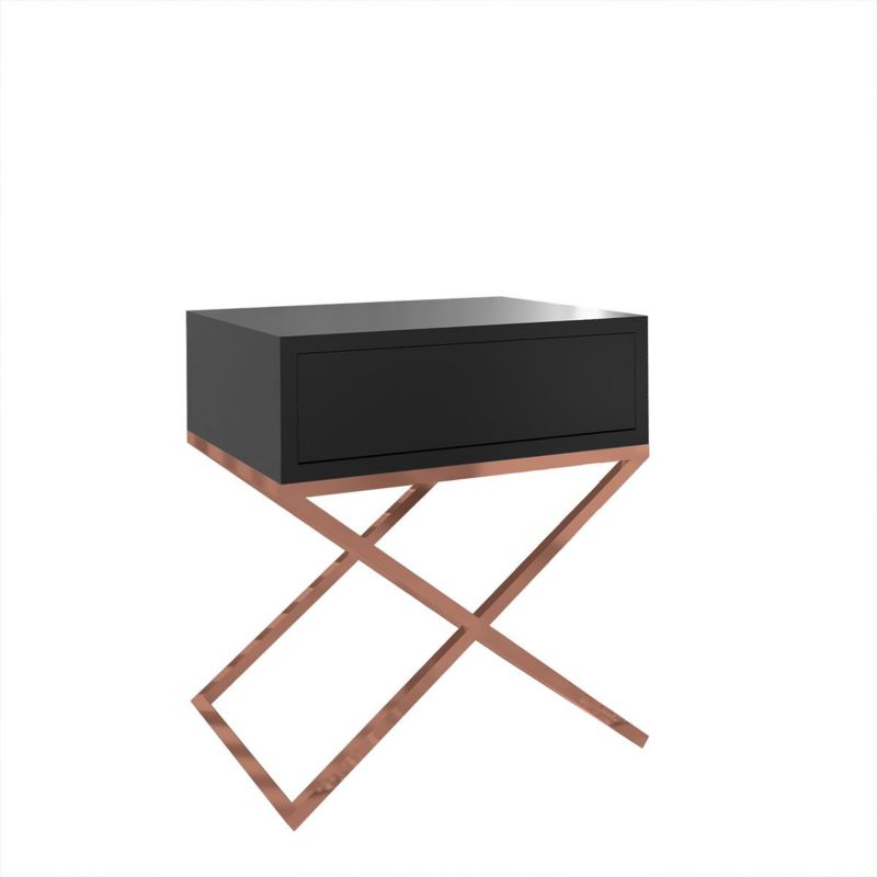 Stolik nocny Bettso Xara z szufladą i miedzianym stelażem czarny 1szt.