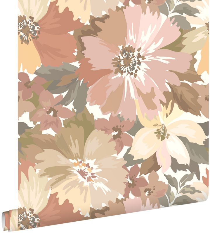 Tapeta ESTAhome kwiaty jasnej terakotyIterakoty różowej 50 x 900 cm - 1 rol.