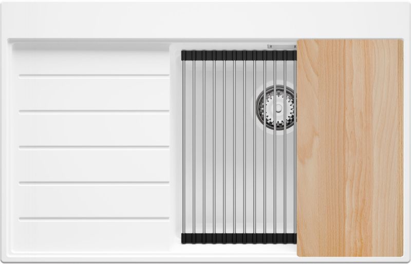 Zlewozmywak Sydney PRIMAGRAN Nablatowy 78x50cm do szafki od 50cm, Biały + Syfon + Akcesoria, S319, 1 szt.