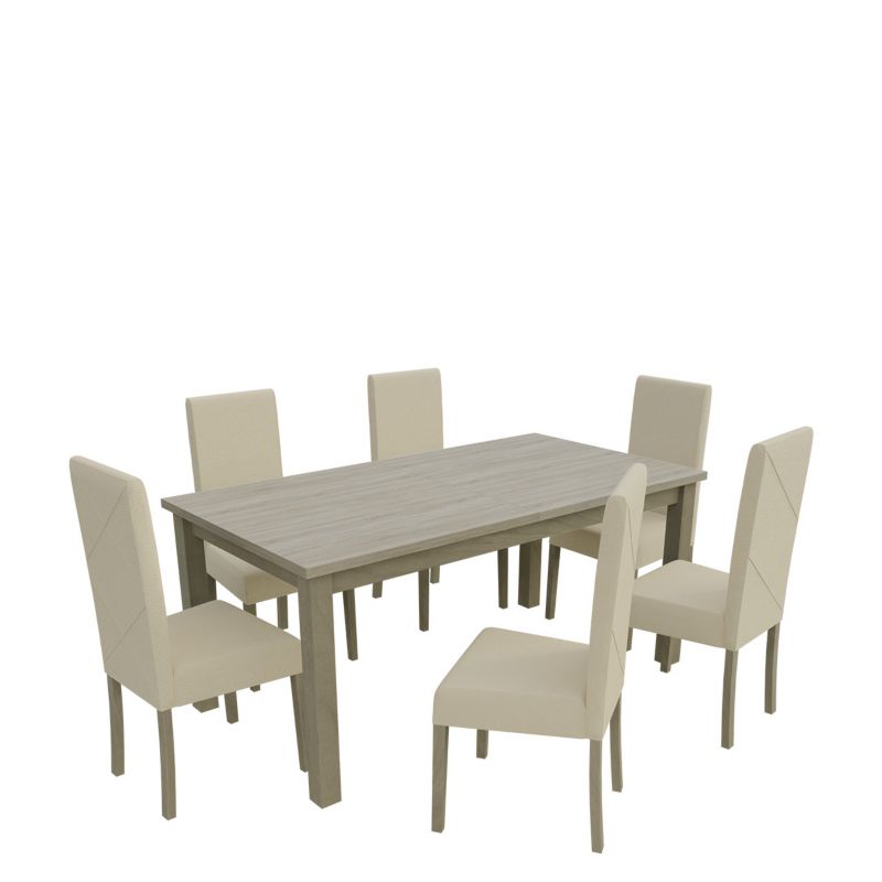 Zestaw RO13 MIRJAN 24 Stół rozkładany S18-L 80x160/200 + 6 krzeseł K02 dąb sonoma + ekoskóra ecru 1 kpl.
