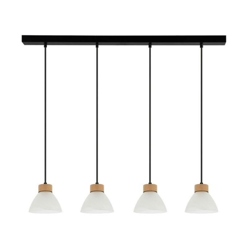 Drewniana Lampa Wisząca SPOT Light 4xE27 Max.40W Dąb Olejowany FSC z Białym Szkłem i Akcentem Czerni, 1szt.