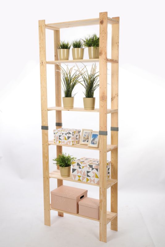 Regał drewniany MODO24 sosnowy naturalne drewno 230x80x30 cm 6 półek 1 szt.