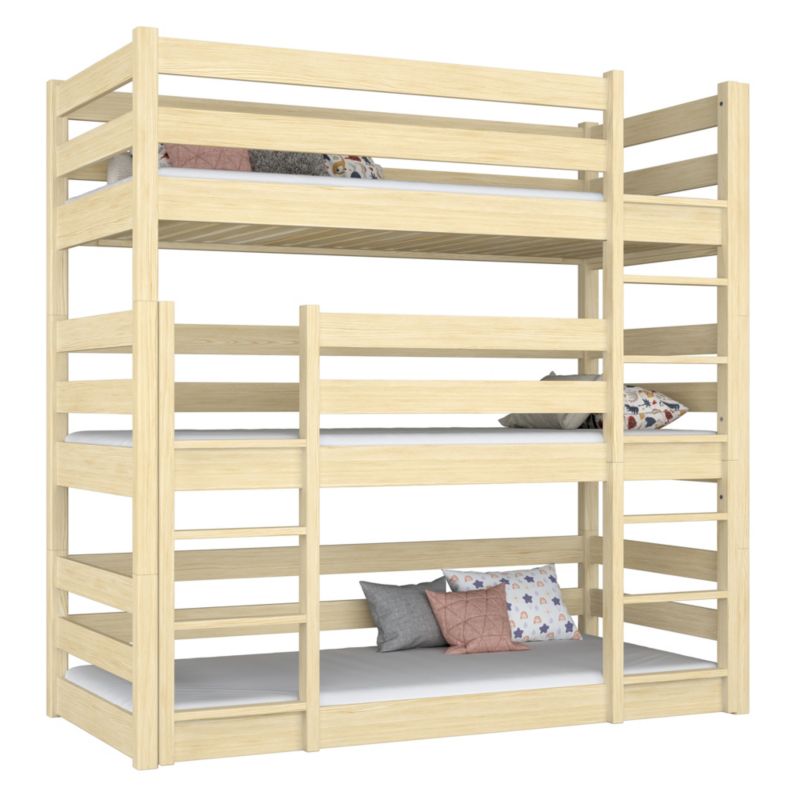 Drewniane łóżko N-WOOD 3-piętrowe N01 sosna bezbarwna 80x190 1szt.