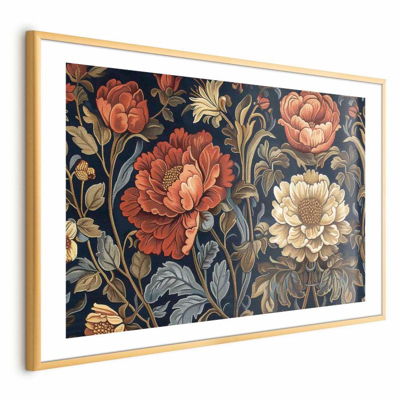 Plakat Artgeist Gobelinowe kwiaty 90x60 cm z ramą złotą 1 szt