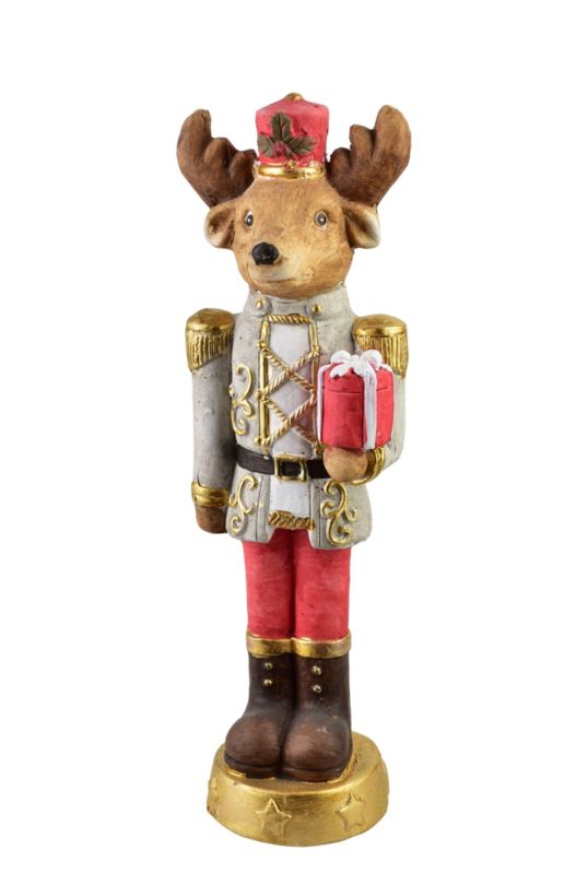 Figurka renifera z prezentem SANTA LILA 14x13x50 cm dekoracja świąteczna 1 szt.