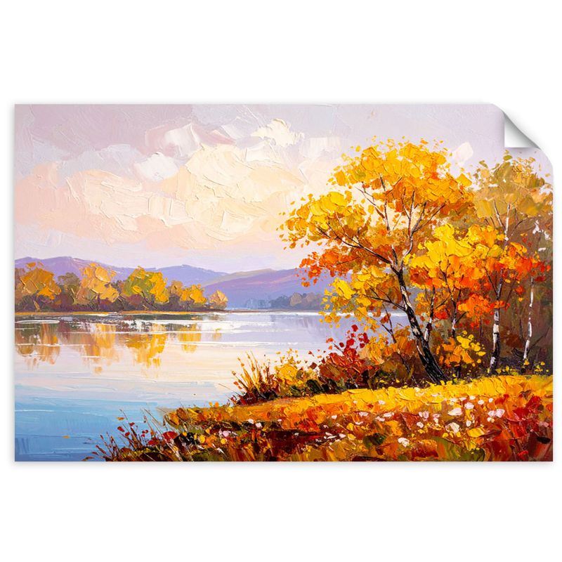 Naklejki samoprzylepne do salonu sypialni Feeby Jezioro Pejzaż Drzewa jak malowany 60x40cm 1szt