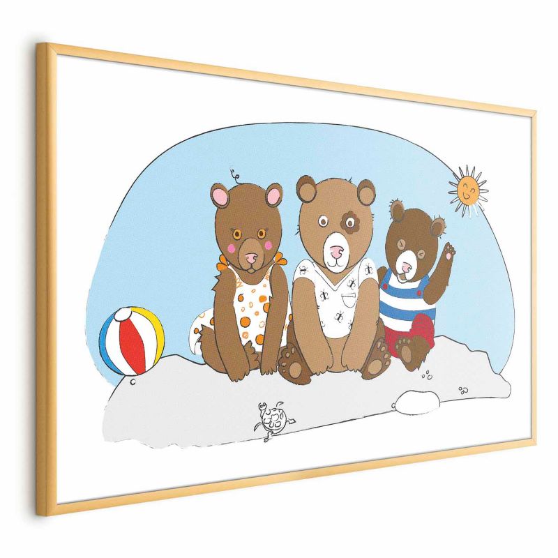 Plakat Artgeist Misie na plaży 30x21 cm z ramą złotą 1 szt