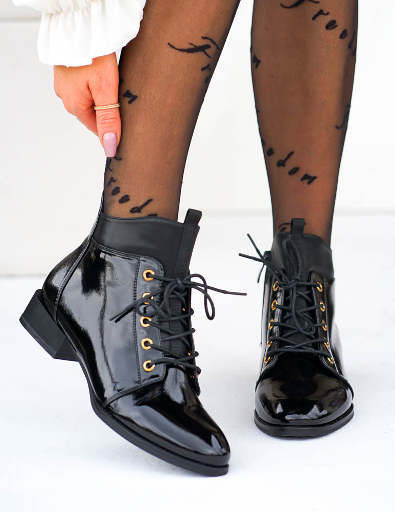 Klasyczne Krótkie Botki ze Skóry Lakierowanej Visit