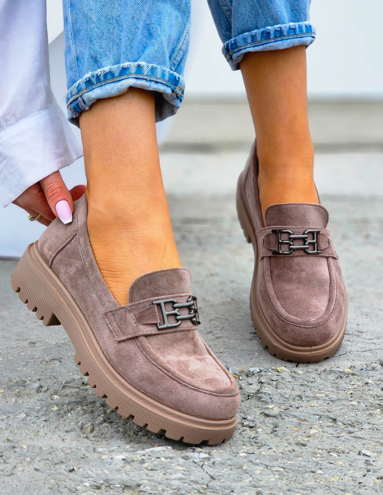 Beżowe Zamszowe Mokasyny Na Platformie Bulvari