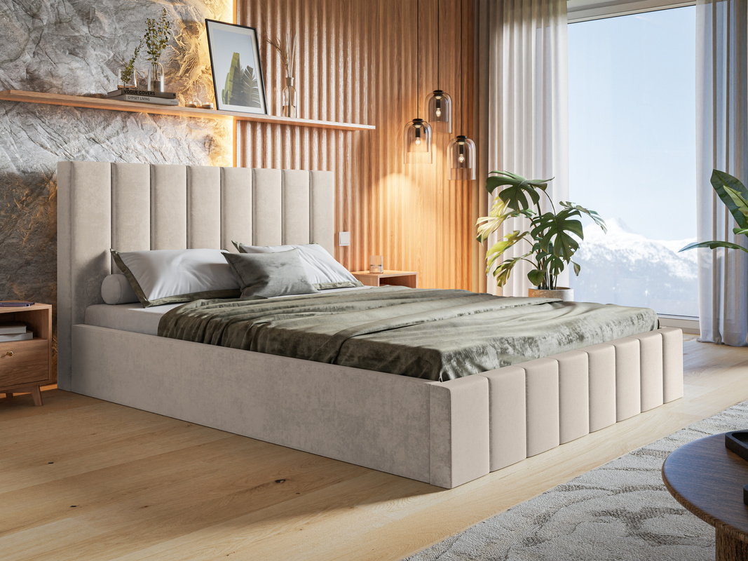 Łóżko tapicerowane 120x200 cm ze stelażem i pojemnikiem PASOT
