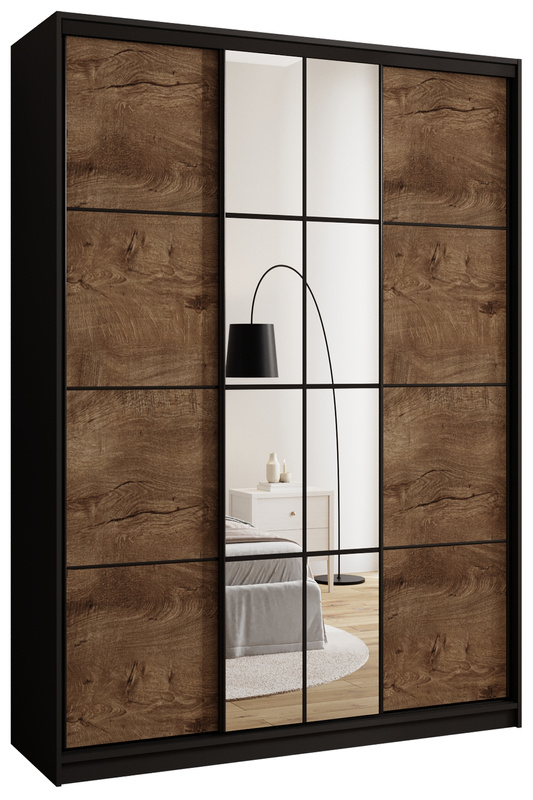 Trzydrzwiowa szafa przesuwna 150 cm z lustrem i półkami EDGE