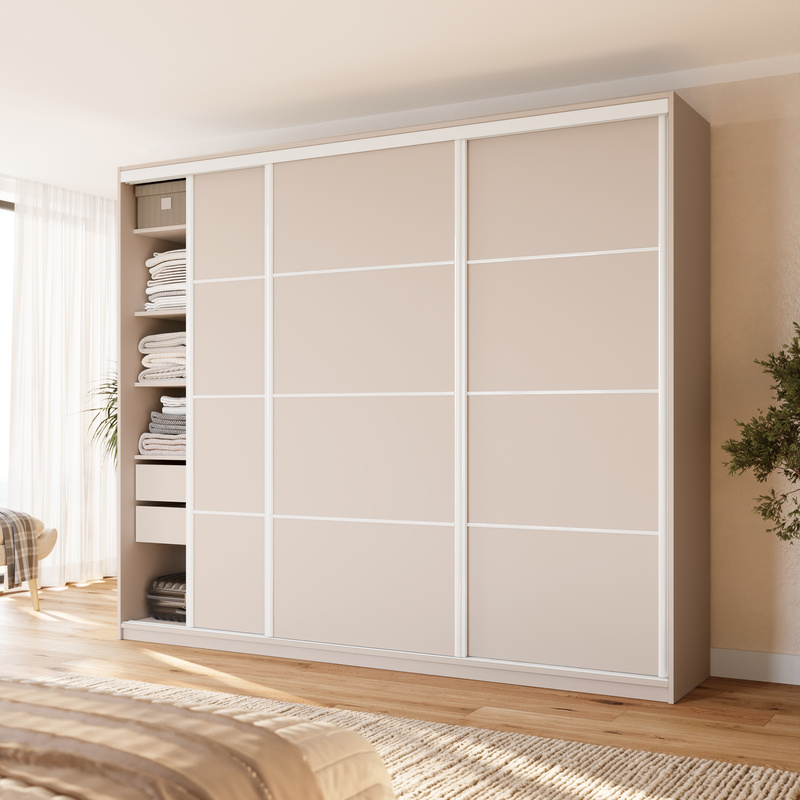 Duża beżowa szafa przesuwna 280 cm z drążkiem VITA MAX