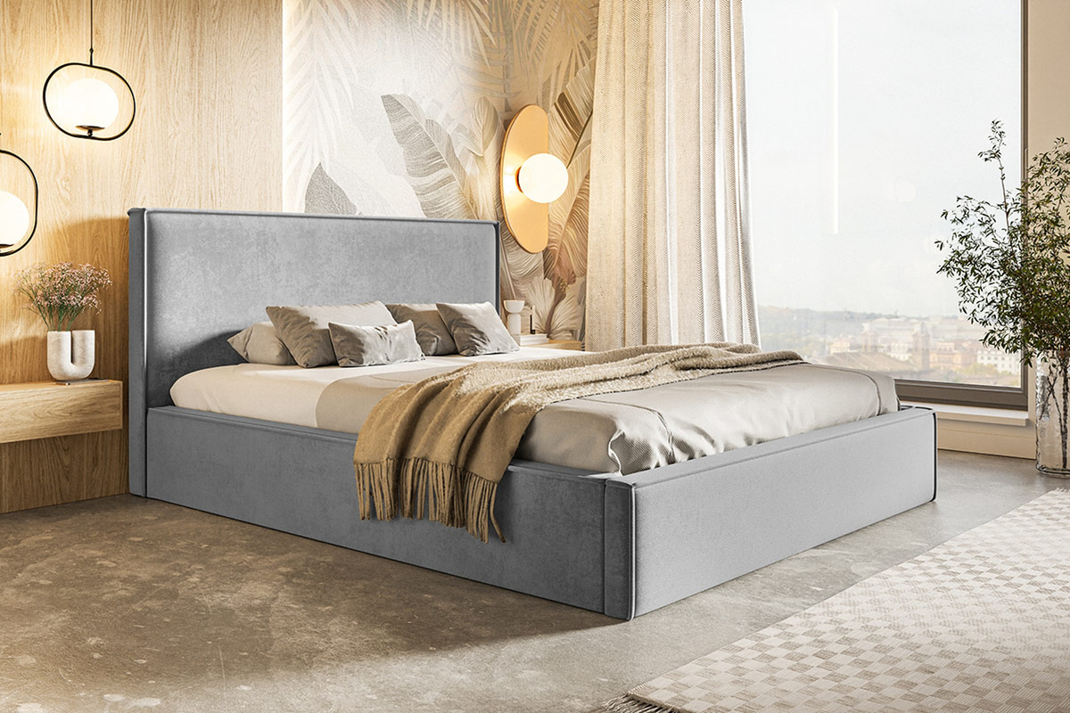 Szare łóżko do sypialni 120x200 cm z pojemnikiem PARISIO