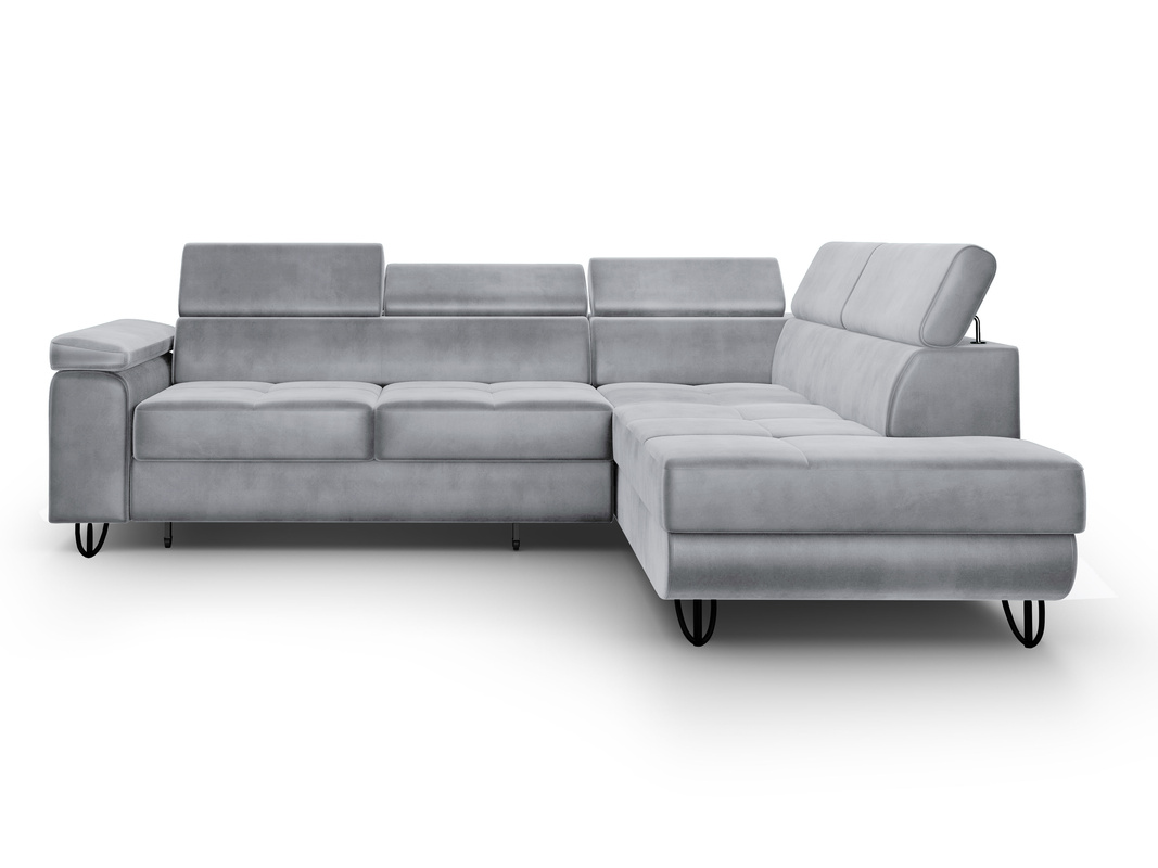 Szara nowoczesna rogówka z funkcją spania i pojemnikiem JASSY