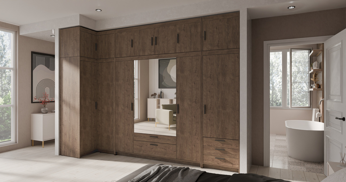 Zestaw szaf modułowych z nadstawkami do sypialni dąb lefkas KUBA