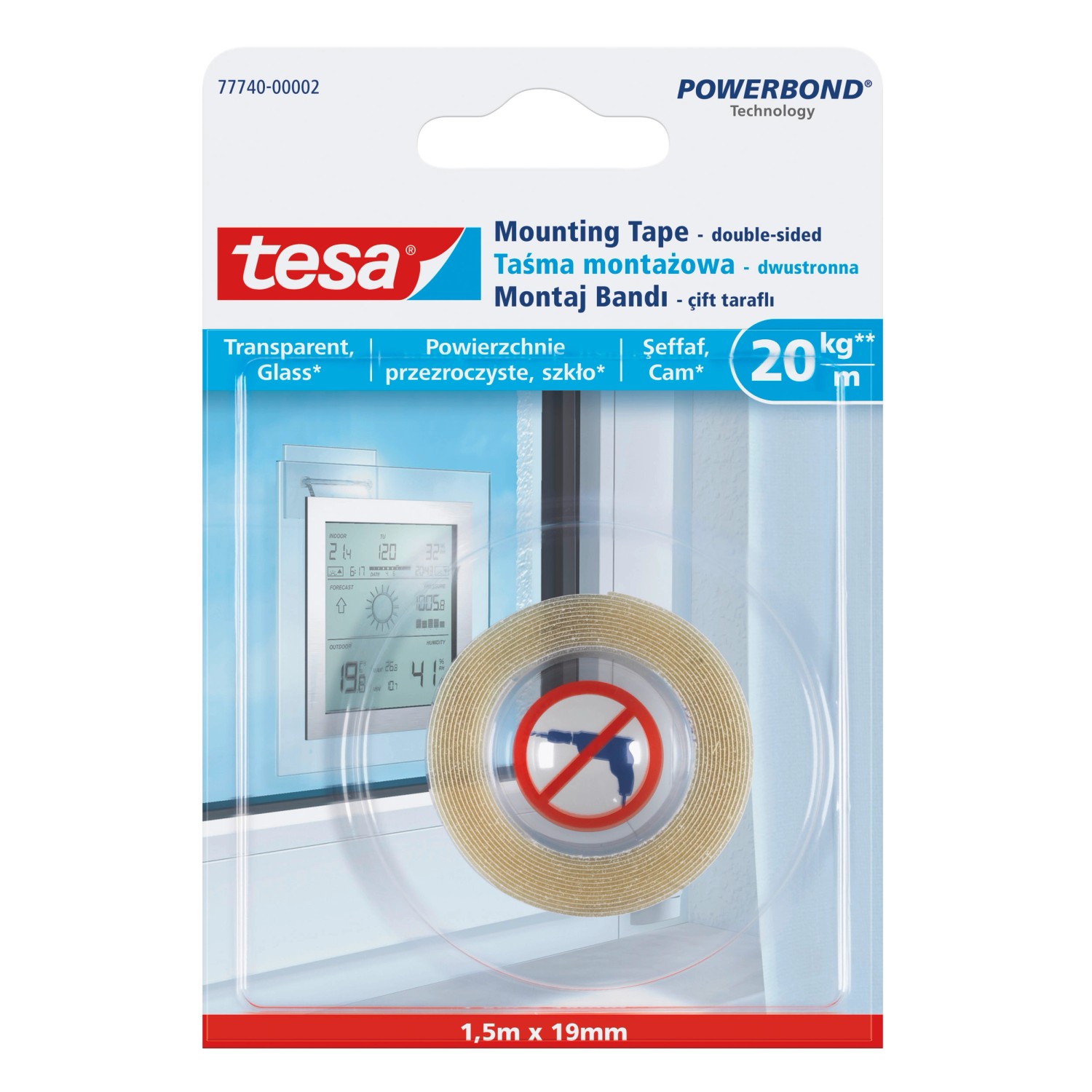 Tesa Taśma montażowa przezroczysta 1,5 m x 19 mm