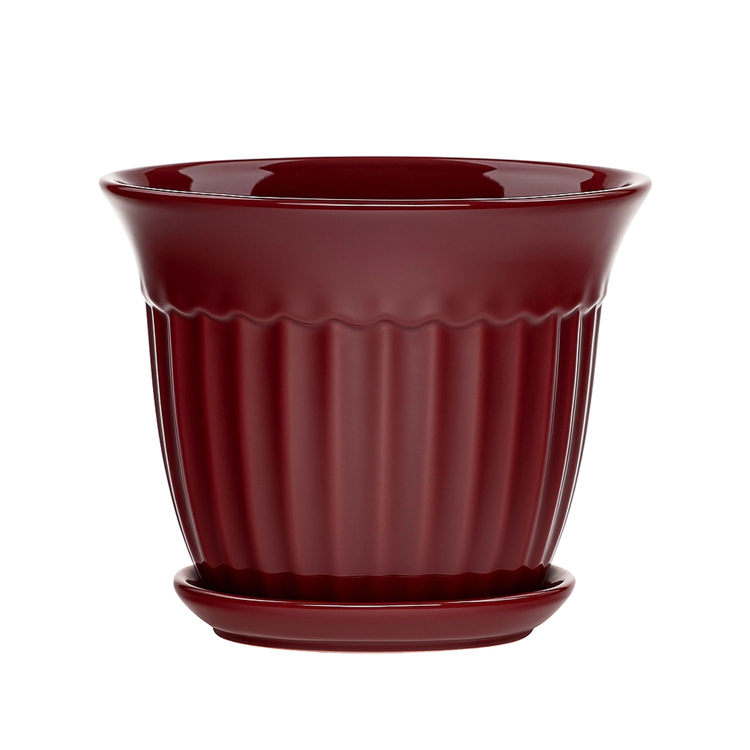 Doniczka z podstawką Xena bordowy połysk - 12 cm