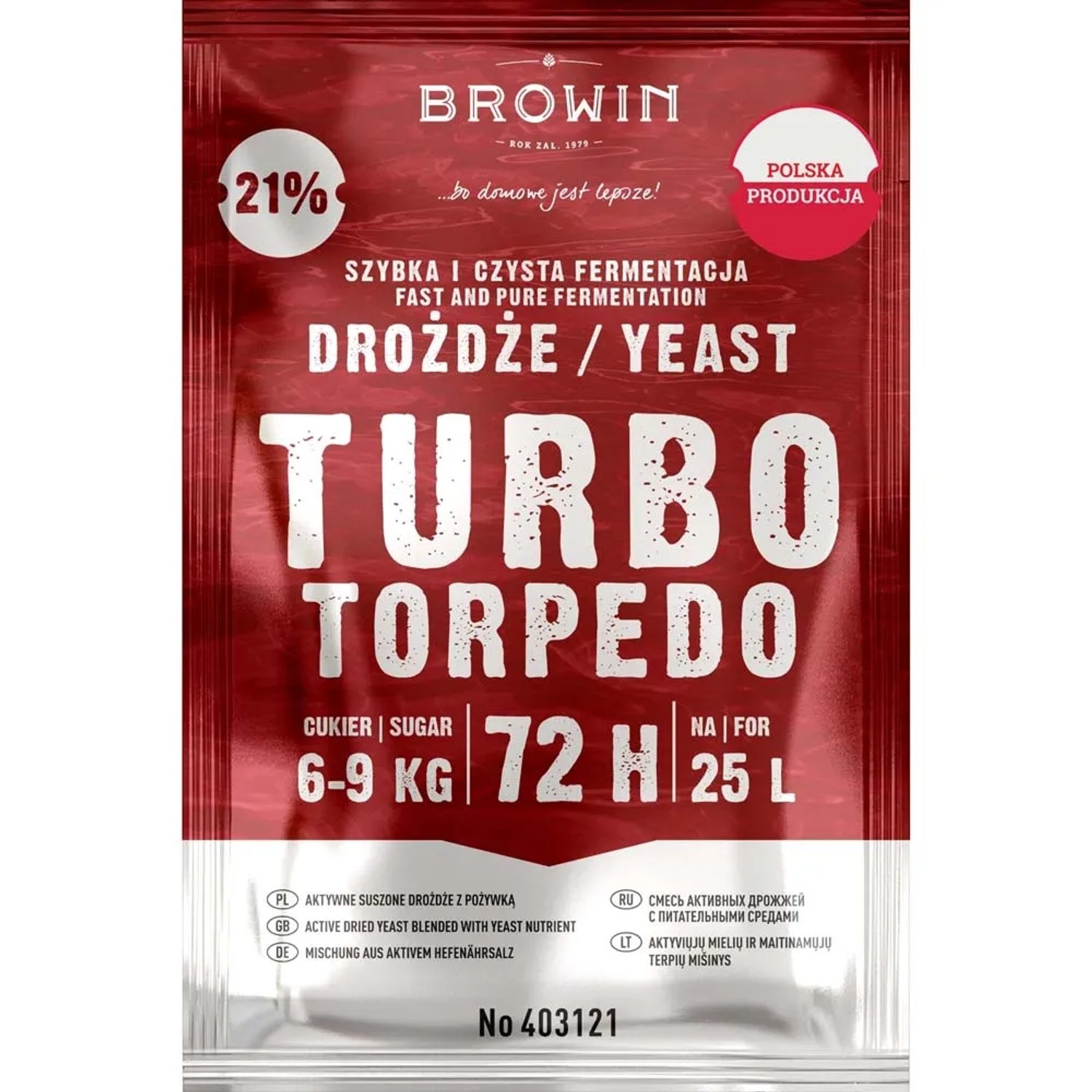 Drożdże gorzelnicze Turbo Torpedo 72 h 21 % - 120 g
