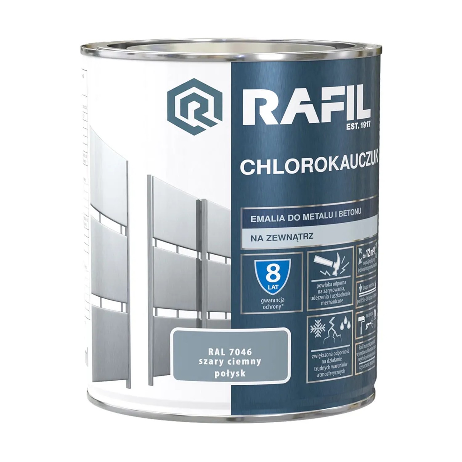 Rafil Chlorokauczuk do metalu i betonu 0,75L szary ciemny RAL7046
