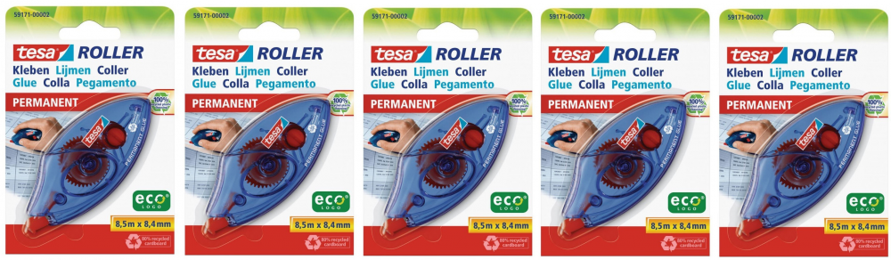 5x Klej tesa EcoLogo, w taśmie, 8.5mx8.4mm, bezbarwny