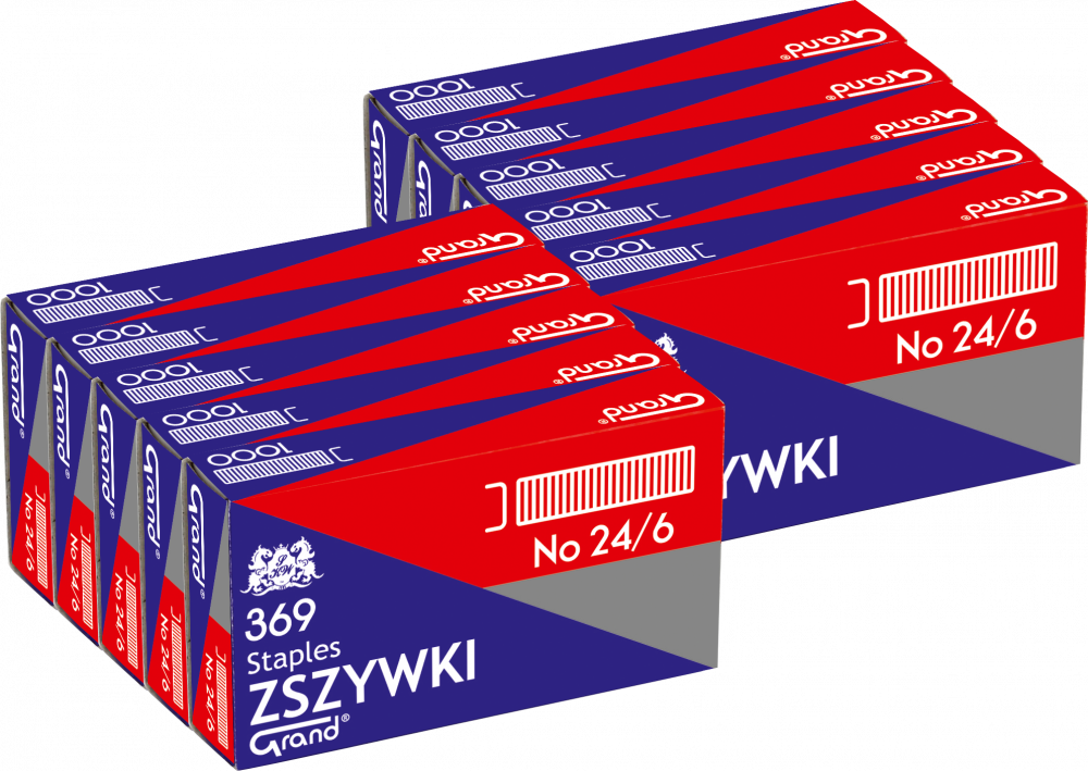 10 x Zszywki Grand, 24/6, 1000 sztuk, srebrny