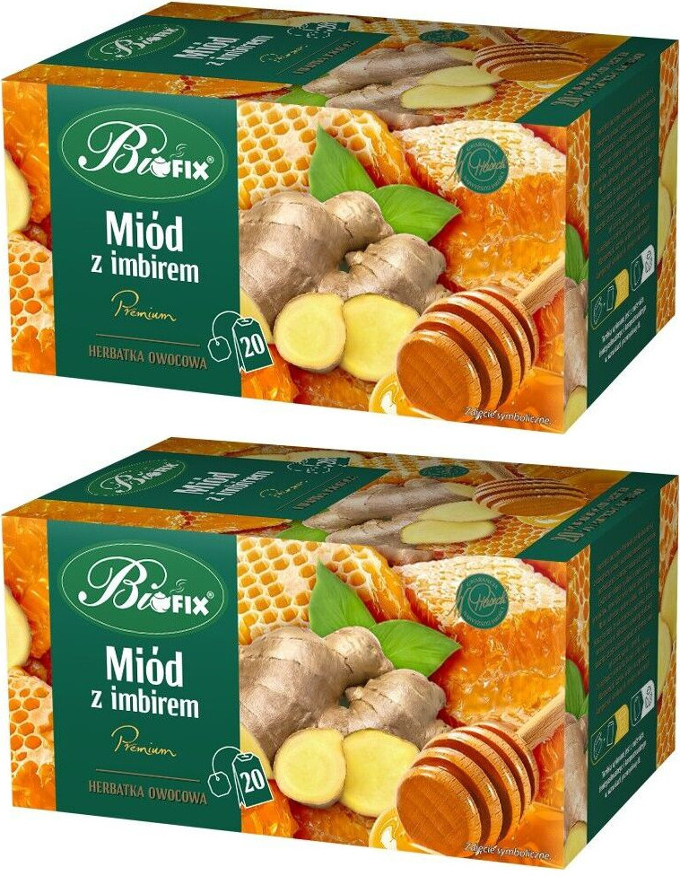 2x herbata owocowa w kopertach BiFix Premium, miód z imbirem, 20 sztuk x 2g