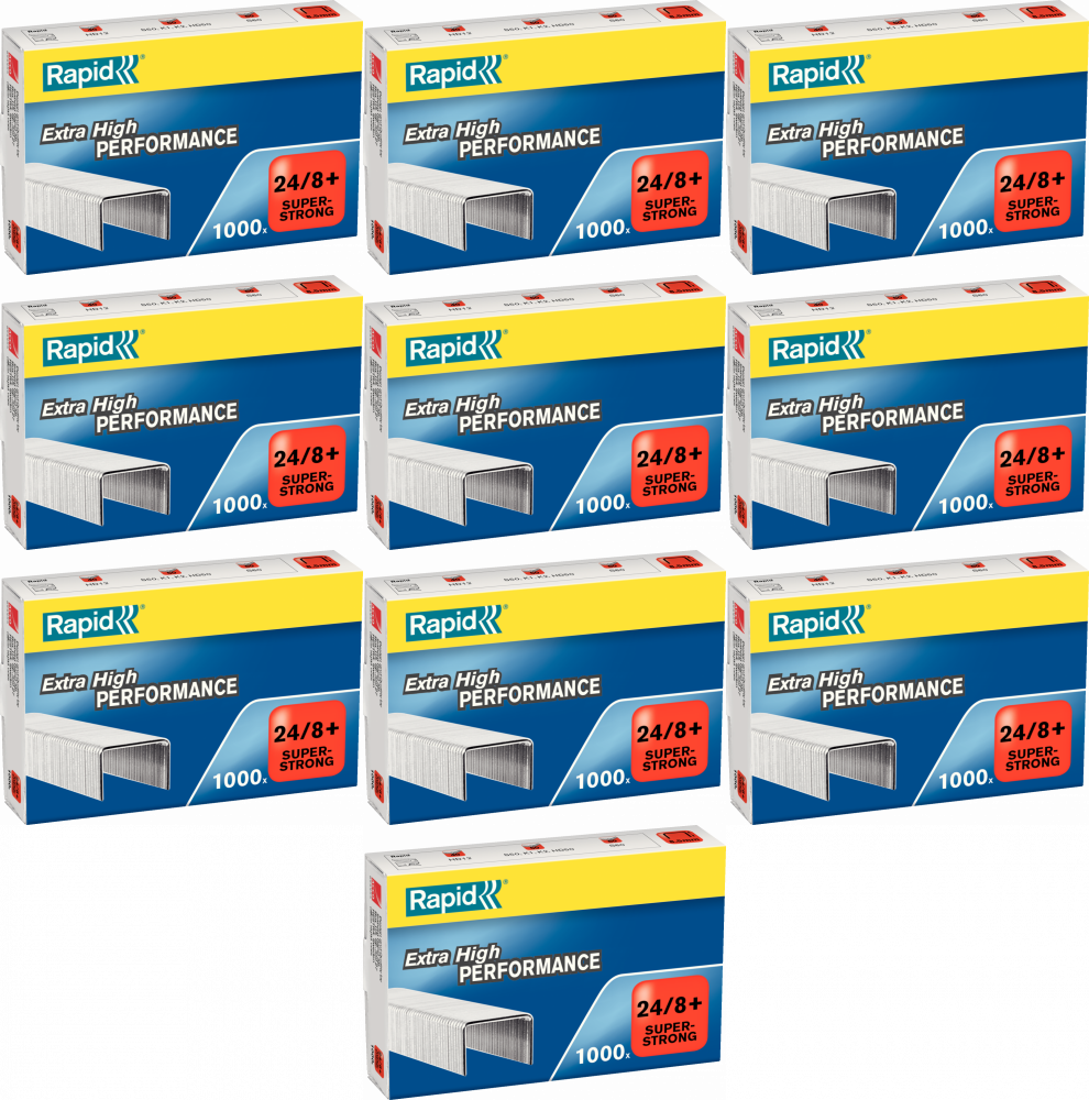 10x Zszywki Rapid Super Strong, 24/8+ 1M, 1000 sztuk, srebrny