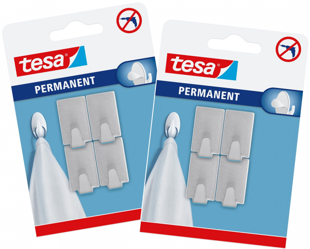 2x Haczyk permanentny tesa, kwadratowy, metalowy, 4 sztuki, biały