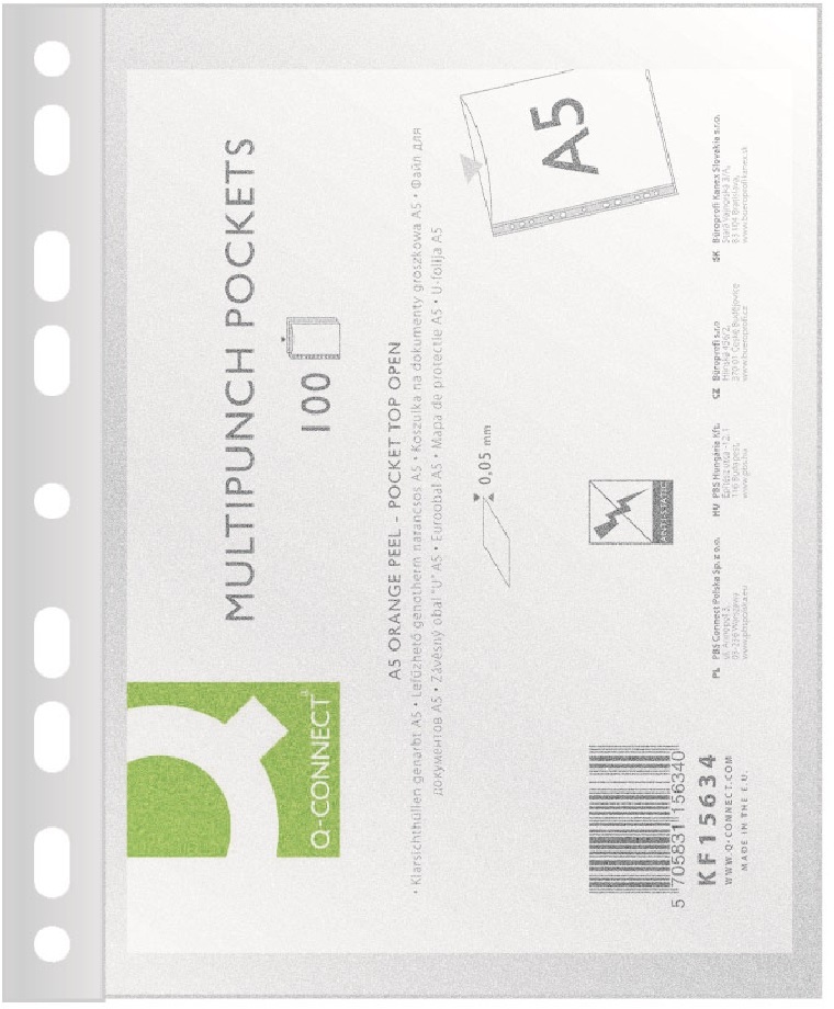 Koszulki groszkowe Q-Connect, A5, 50μm, 100 sztuk, transparentny