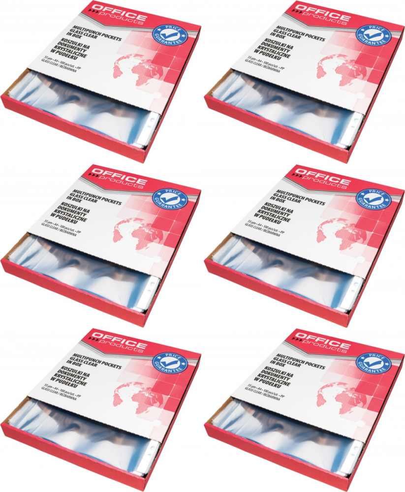 3x Koszulki krystaliczne Office Products, w kartoniku, A4, 55μm, 100 sztuk, przezroczysty