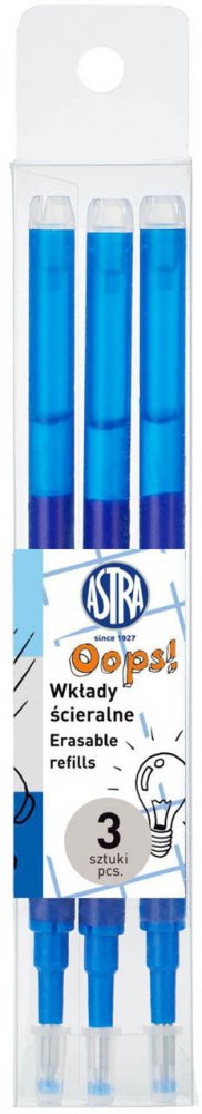 Wkład do długopisu wymazywalnego Astra Astrapen OOPS! Classic, 0.6mm, 3 sztuki, niebieski