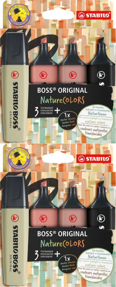 2x Zakreślacz Stabilo Boss Orginal Nature Colors, ścięta, 4 sztuki, mix kolorów